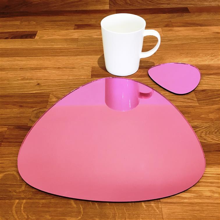 Pebble Shaped Placemat and Coaster Set - Pink Mirror