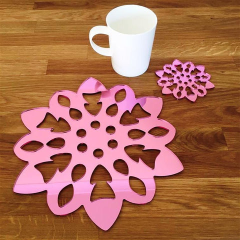 Snowflake Shaped Placemat and Coaster Set - Pink Mirror