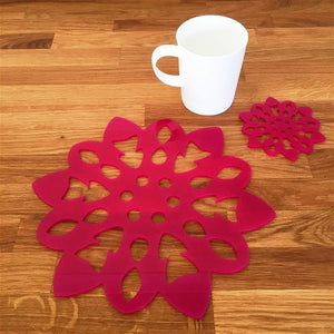 Snowflake Shaped Placemat and Coaster Set - Pink