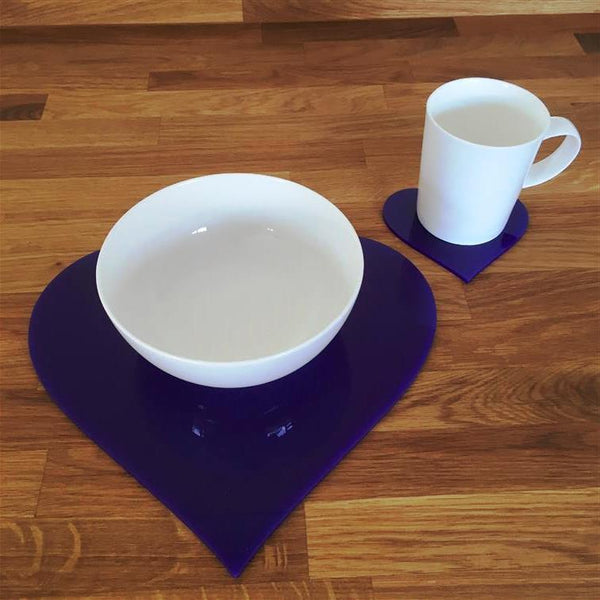Heart Shaped Placemat and Coaster Set - Purple
