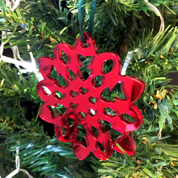 Fluffy Snowflake Christmas Tree Decorations Mirrored