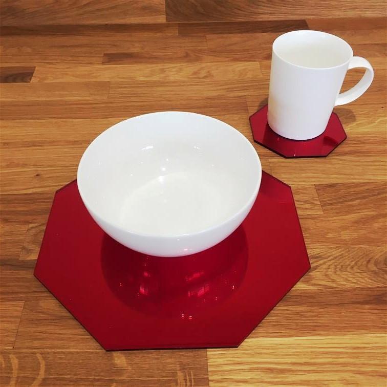 Octagonal Placemat and Coaster Set - Red Mirror