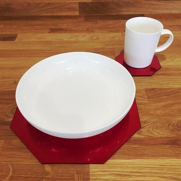 Octagonal Placemat and Coaster Set - Red Mirror