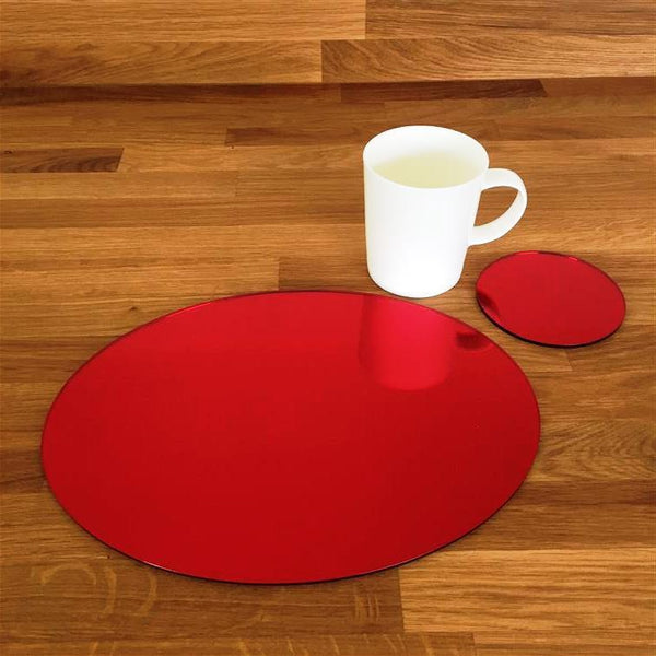Oval Placemat and Coaster Set - Red Mirror