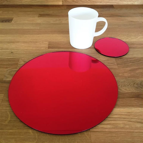 Round Placemat and Coaster Set - Red Mirror