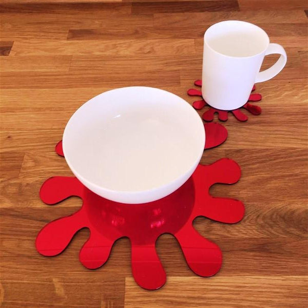 Splash Shaped Placemat and Coaster Set - Red Mirror