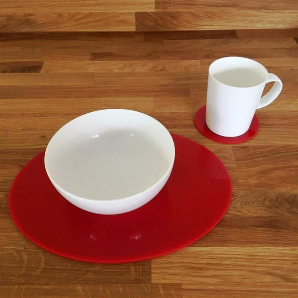 Oval Placemat and Coaster Set - Red