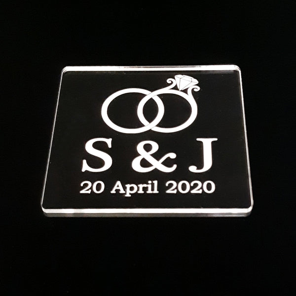 Wedding Rings and Initials Coasters Clear