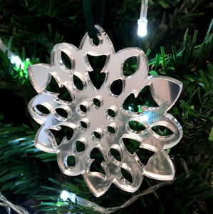 Fluffy Snowflake Christmas Tree Decorations Mirrored