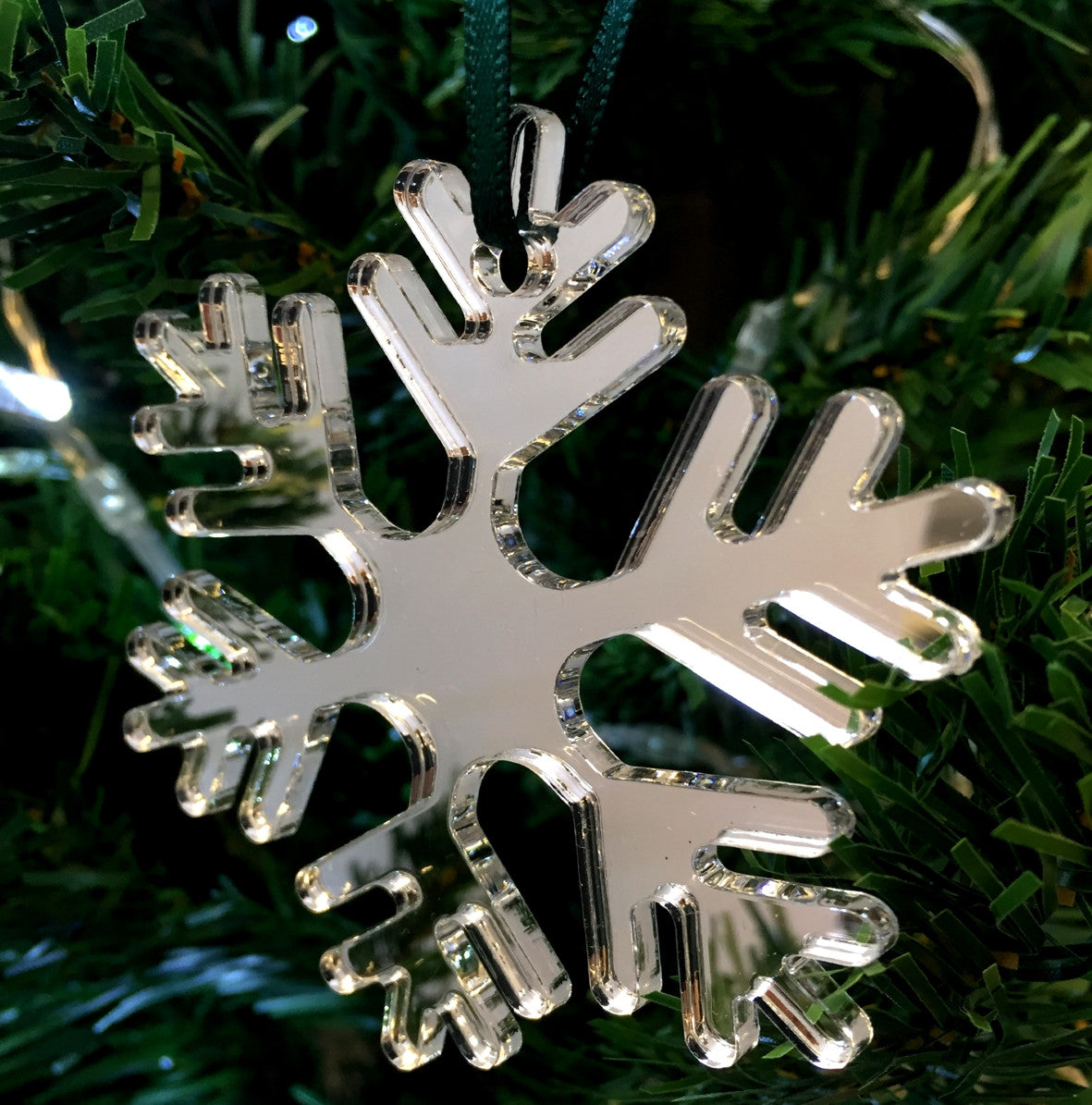 Icy Snowflake Christmas Tree Decorations Mirrored