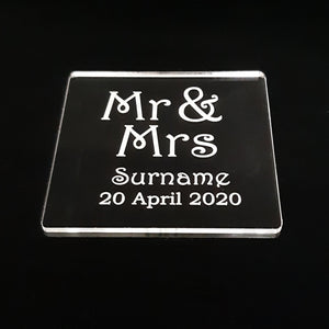 Mr & Mrs Personalised Wedding Coasters Clear
