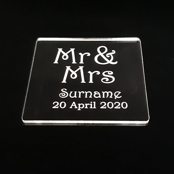 Mr & Mrs Personalised Wedding Coasters Clear