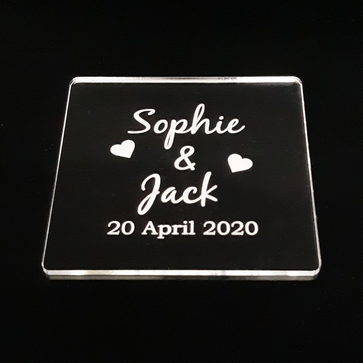 Names and Date Personalised Wedding Coasters Clear