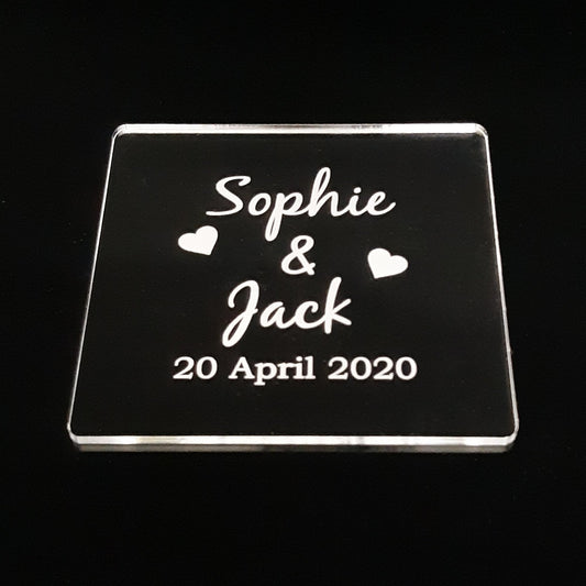 Names and Date Personalised Wedding Coasters Clear