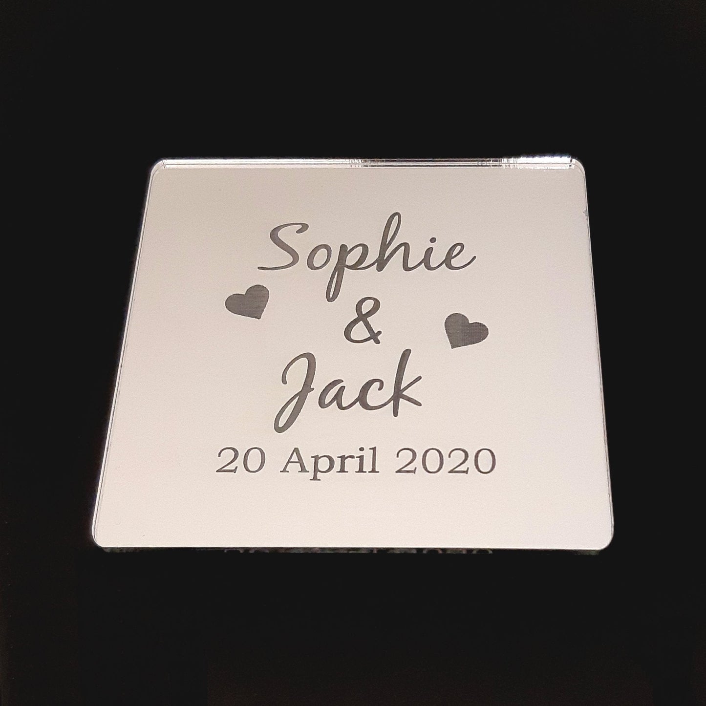 Names and Date Personalised Wedding Coasters Mirrored