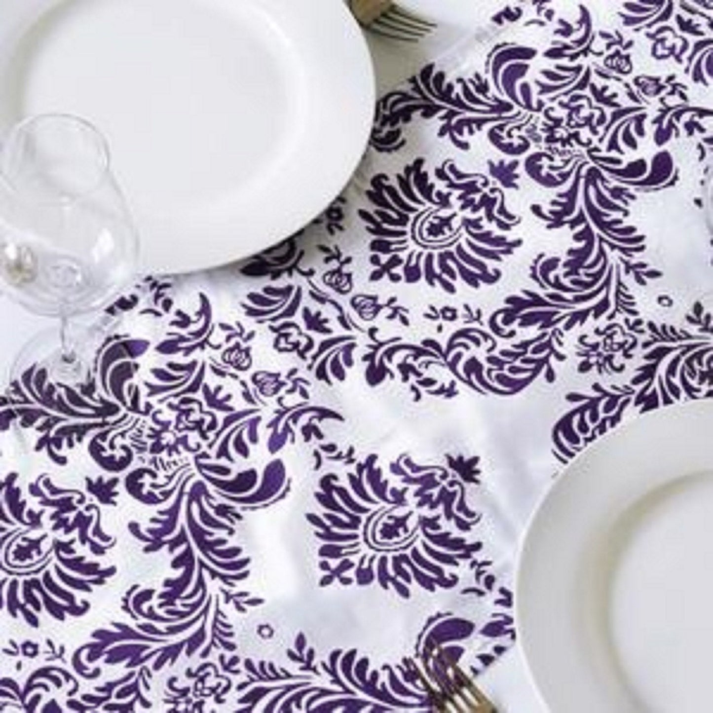 Purple & White Damask Table Runner